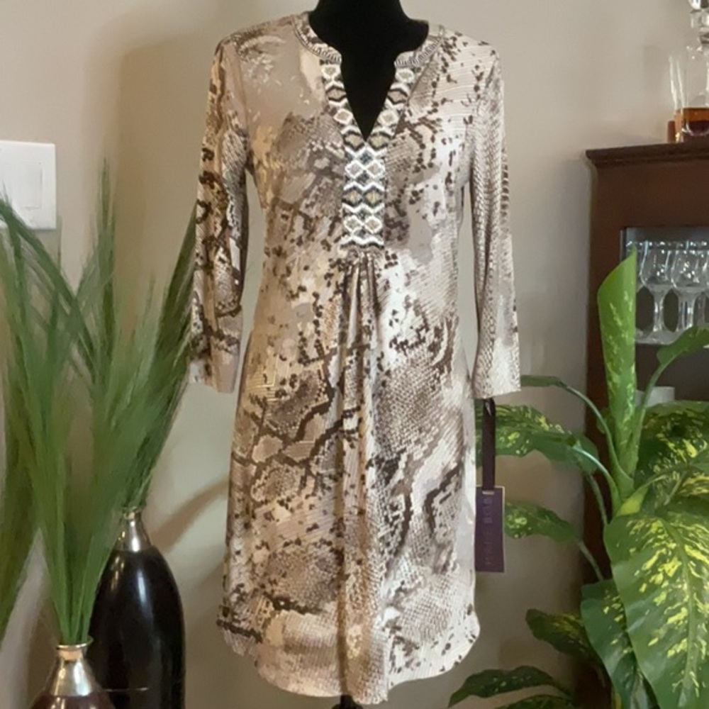 HALE BOB - Snake Print Midi Dress - Brown and Cream - NEW